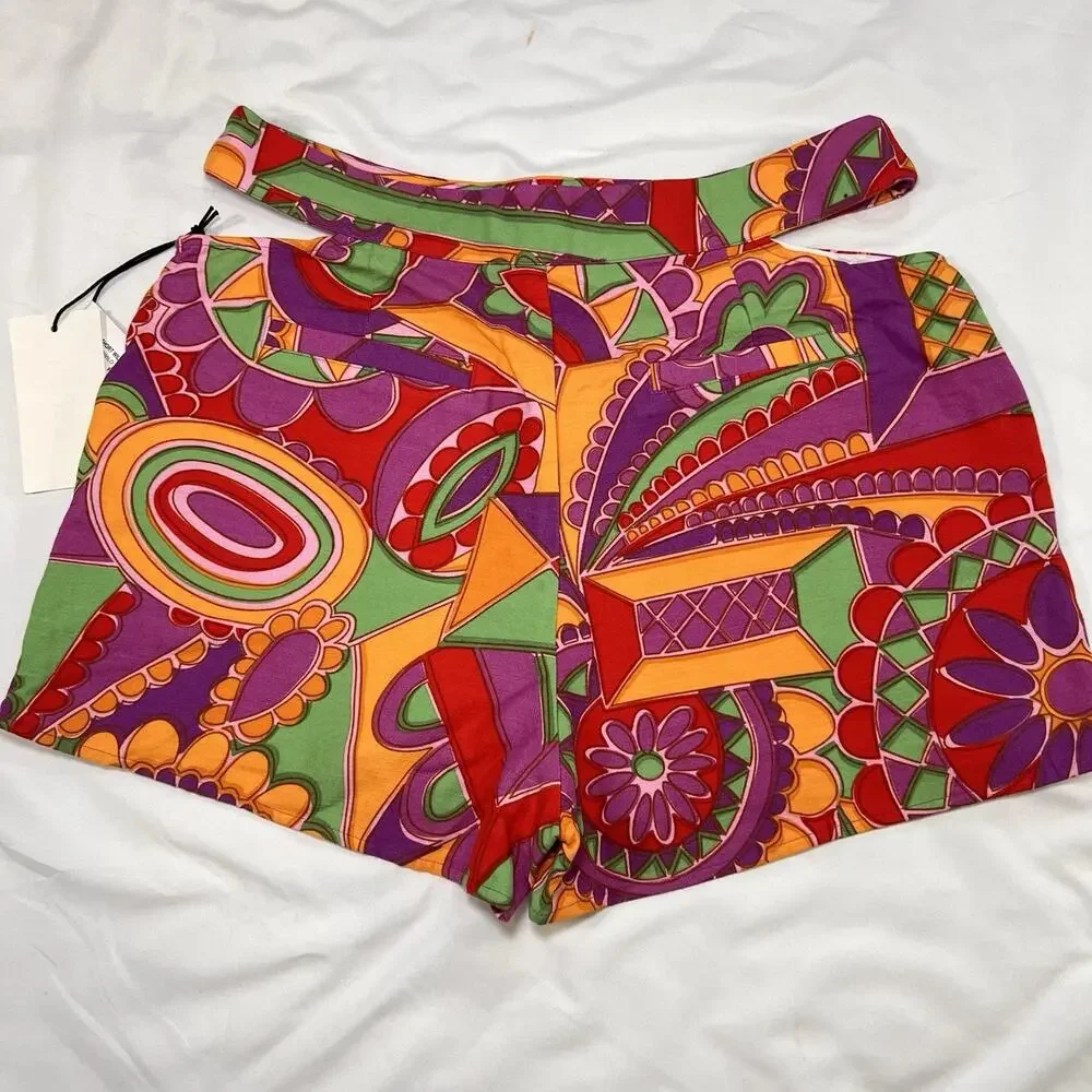 ba&sh Cutout Shorts Women Size US 8 Abstract Fuchsia High Rise Summer Resort NWT